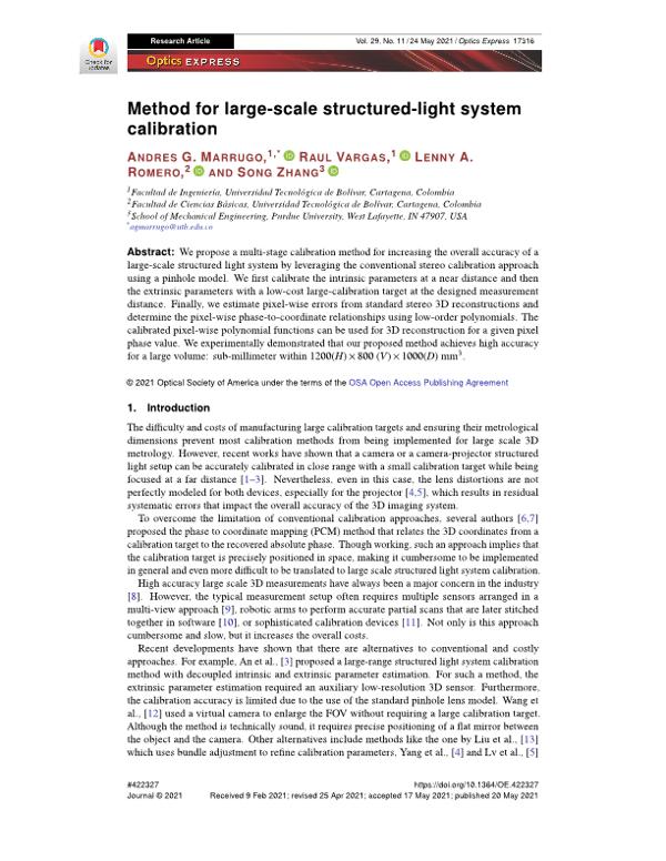 Method for largescale structuredlight system calibration